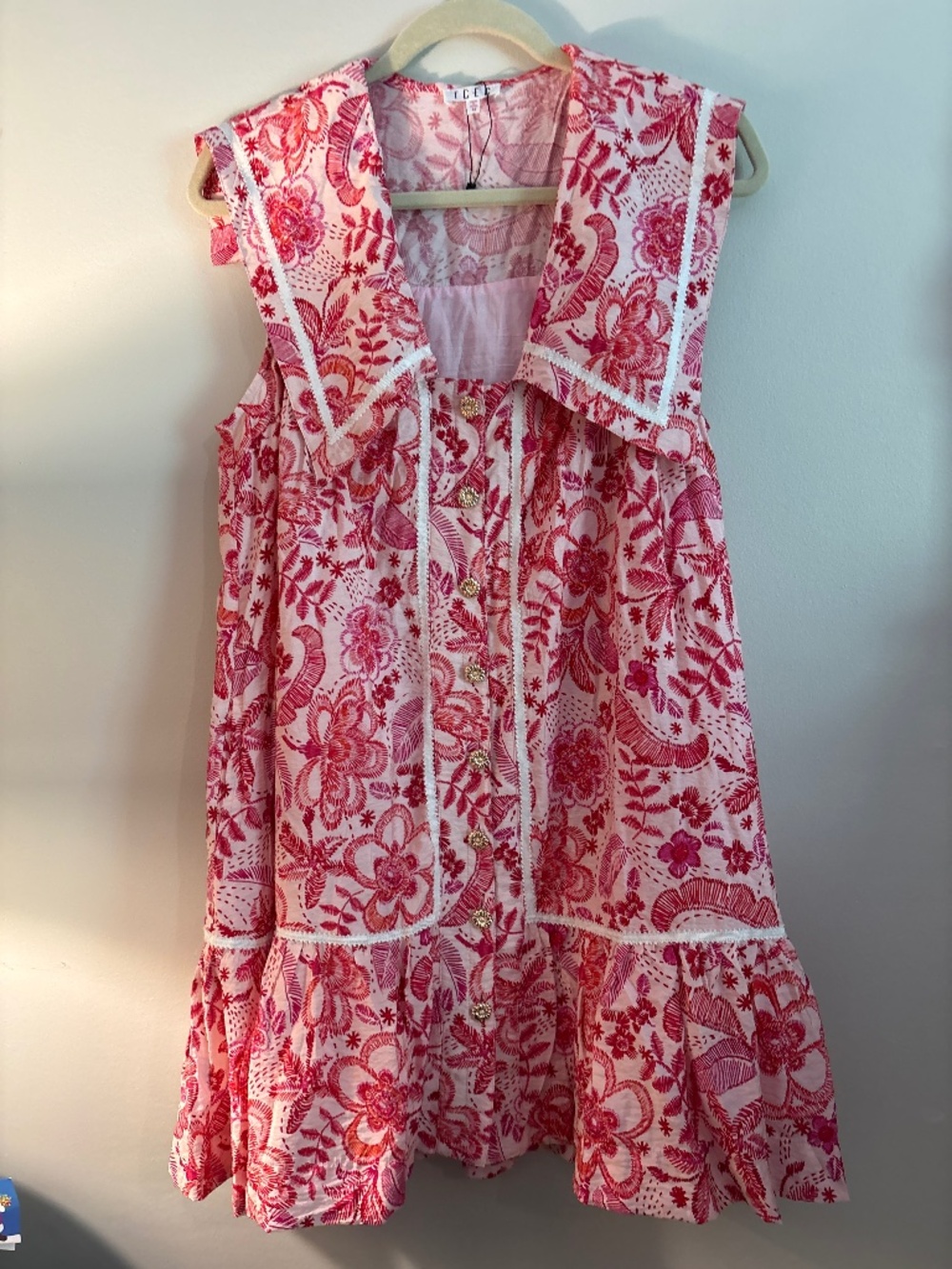 TCEC pink floral large collar mini dress medium new
